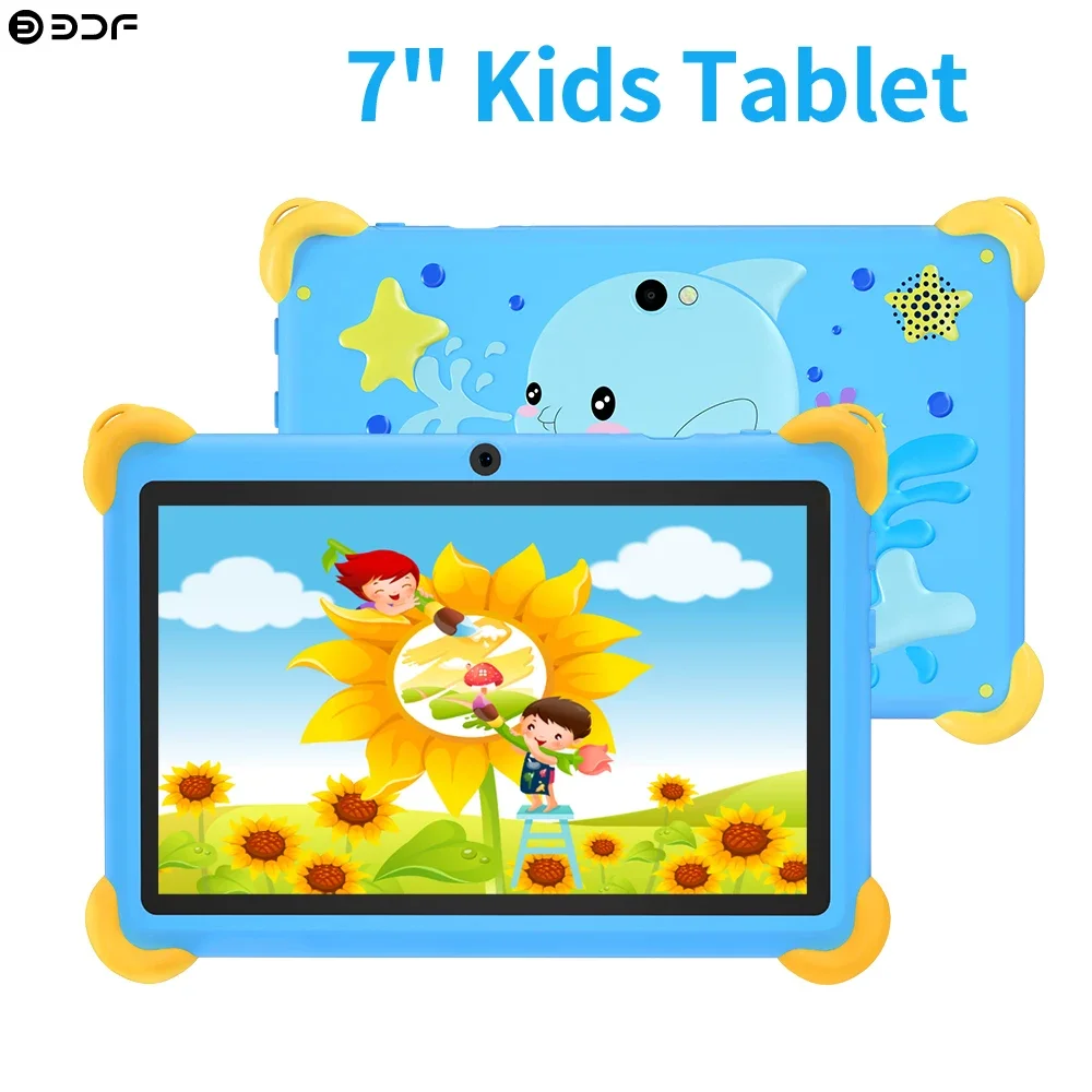 2025 Nuovo tablet per bambini Schermo HD da 7 pollici preinstallato con custodia in silicone microUSB Carica CC Doppia fotocamera regalo per i bambini