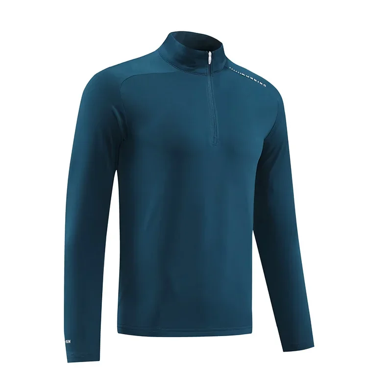 Men Stand Collar Zipper T-shirt Gym Running Tracksuits Fitness Bodybuilding Sport Top Elastic Long Sleeve Tight Tees