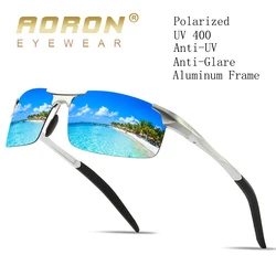 AORON-gafas de sol polarizadas para hombre, lentes de sol deportivas para conducir, protección UV400, marco de aluminio, gafas de sol de espejo, gafas Vintage