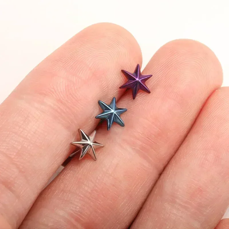 ASTM F136 Titanium 16G Six Pointed Star Stud Earring Labret Cartilage Tragus Helix Conch Lobe Piercing Anodizing Body Jewelry