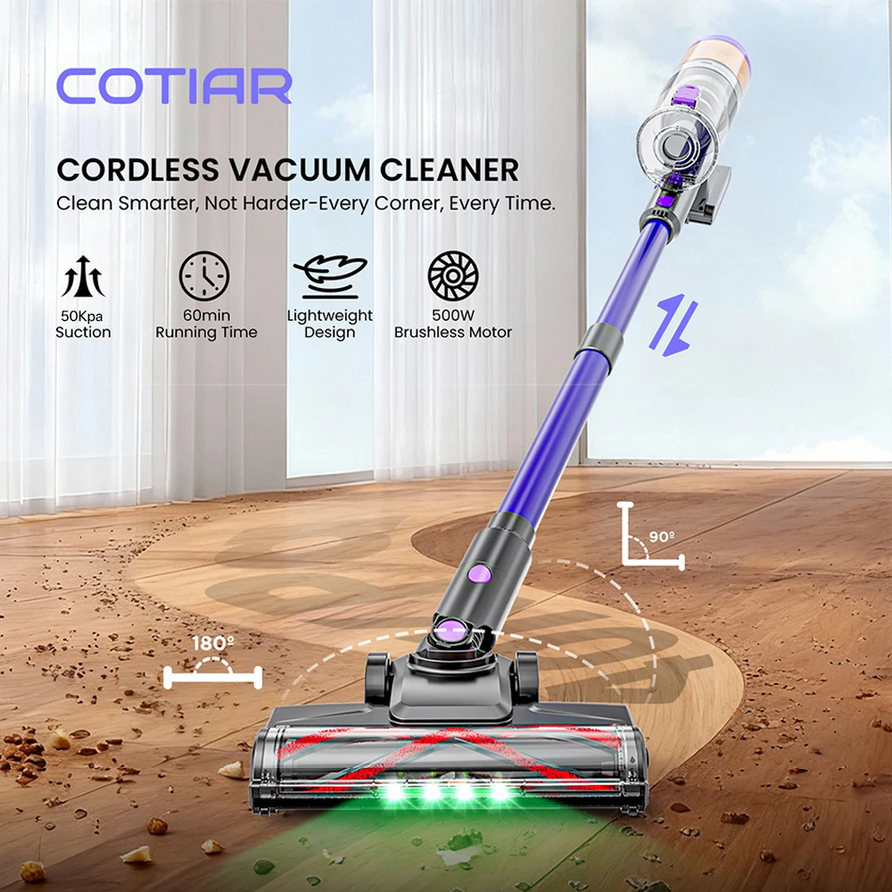 COTIAR R11 Akku-Staubsauger für zu Hause, 500 W 50 kPa Saugleistung, leichter Staubsauger, 60 Minuten Laufzeit, LED-Anzeige, 3 HEPA-Filter – Detail 16