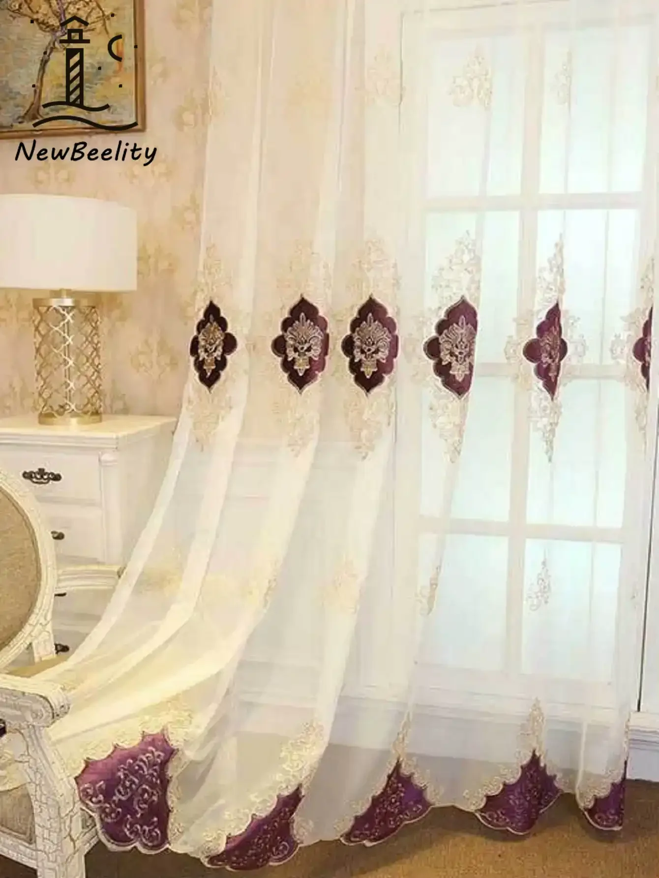 European Retro Exquisite Embroidered Gauze Curtain for Bedroom Living Room