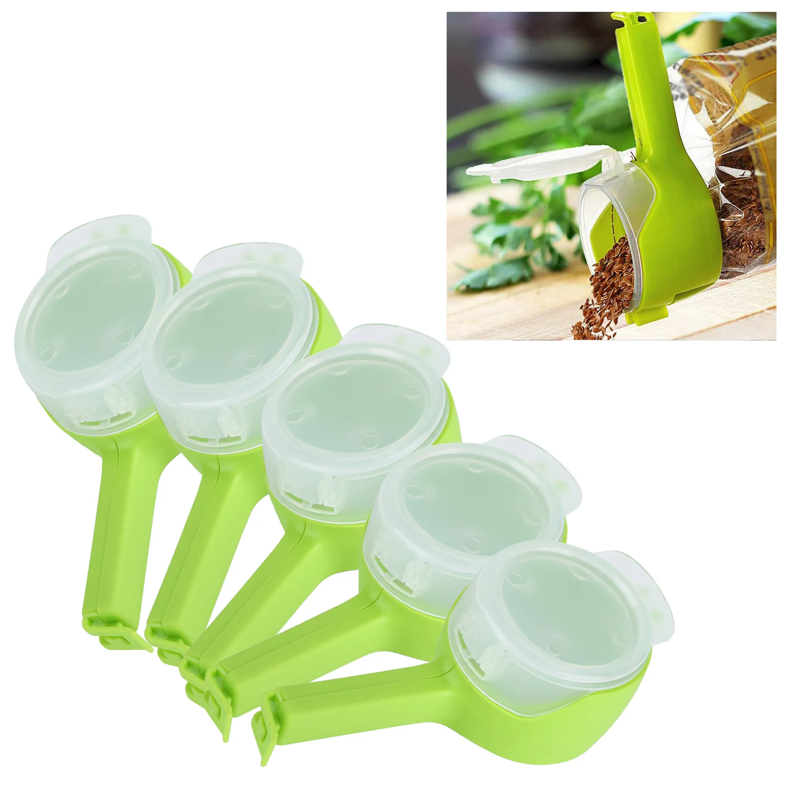 5Pcs Reuseable Plastic Food Sealing Clip With Pour Spouts For Storage Food Kitchen Tools