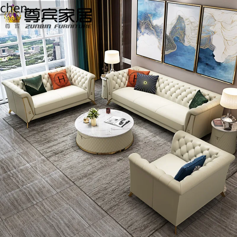ZML Living Room Genuine Leather Sofa Set Corner Top Layer Cowhide Sofa Set
