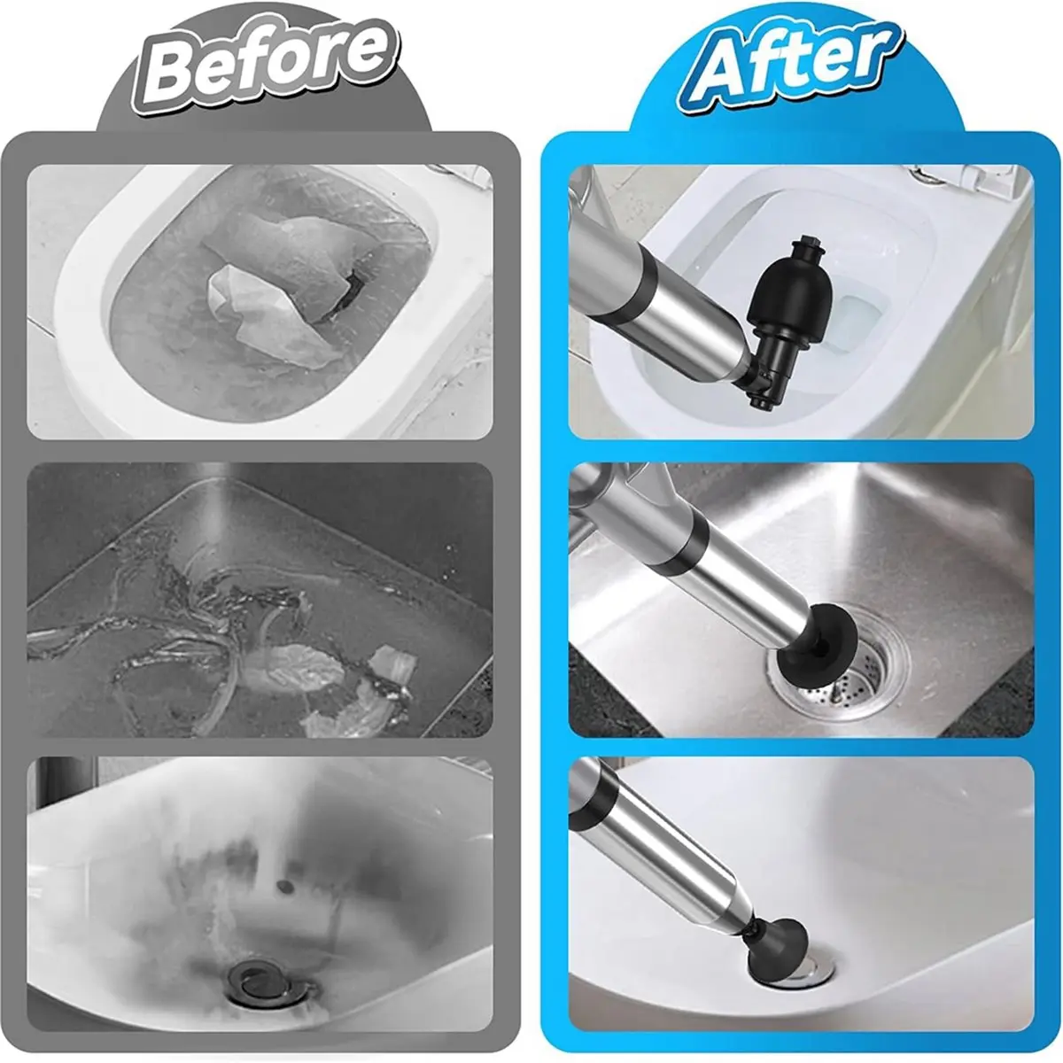 618 Mega Sale Toilet Plunger,Upgraded High Pressure Air Plunger with Barometer, Stainless Steel Drain for Clogged Toilet,Sink