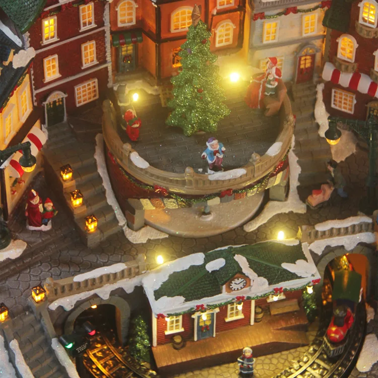Large Luminous LED Music Christmas House Rotating Train And Tree Decorations For Christmas Party Decoration