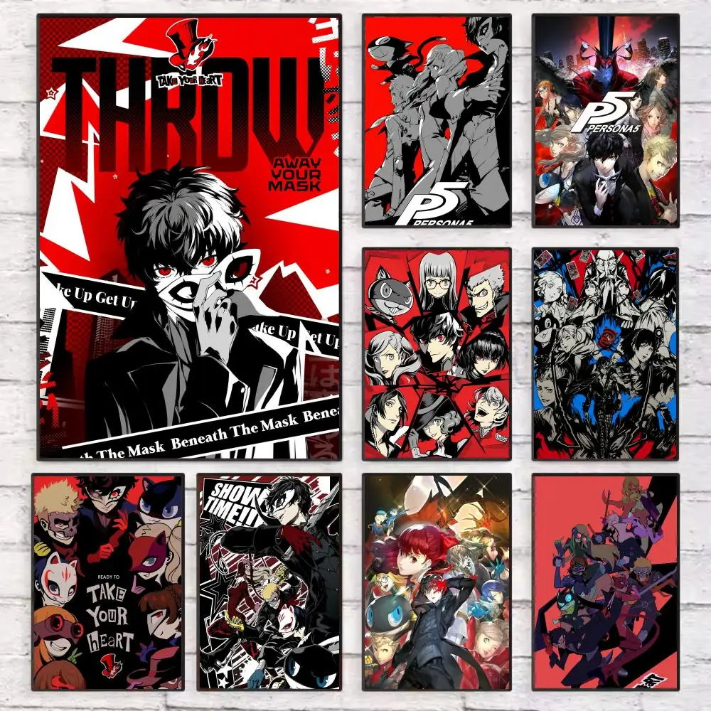 

P-Persona 5 Hot Video Game Poster Wall Art Sticky for Living Room Bedroom Office Hallway Bar Home Decor Gift Idea