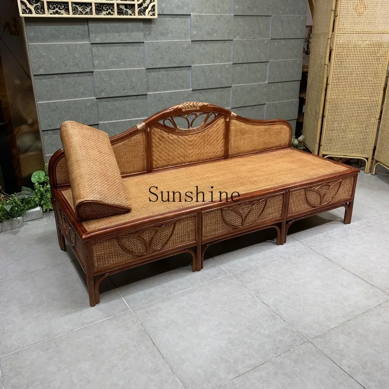 

New Chinese natural rattan beauty couch solid wood high-end bedroom sofa