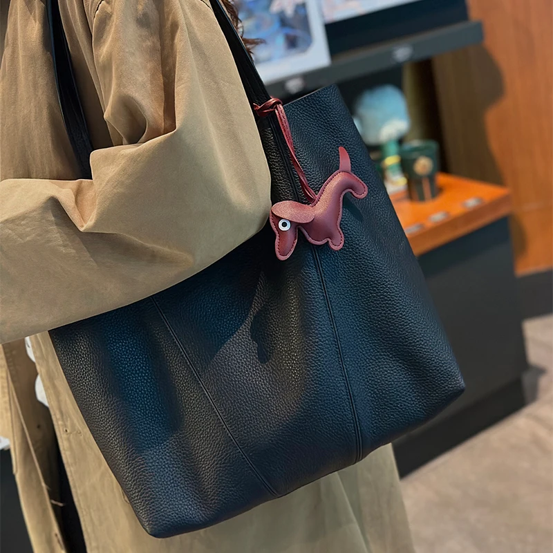 

Women's Natural Cow Leather Shoulder Bags Female Soft Retro Cowhide Durable Casual Hand Bag Ladies Fashion Trend Classic Handbag