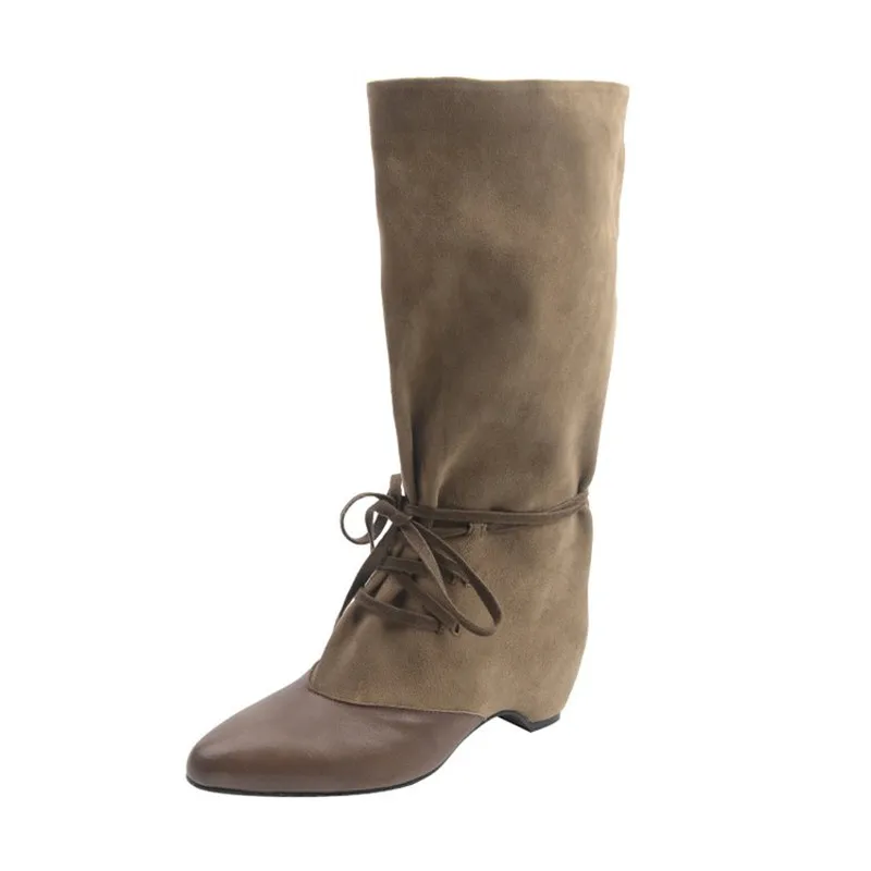 Designer Women Long Boots Pointed Toe Heeled Knee High Shoes New Low Heels Chelsea Boots Walking Trend Goth Lace Up Mujer Botas