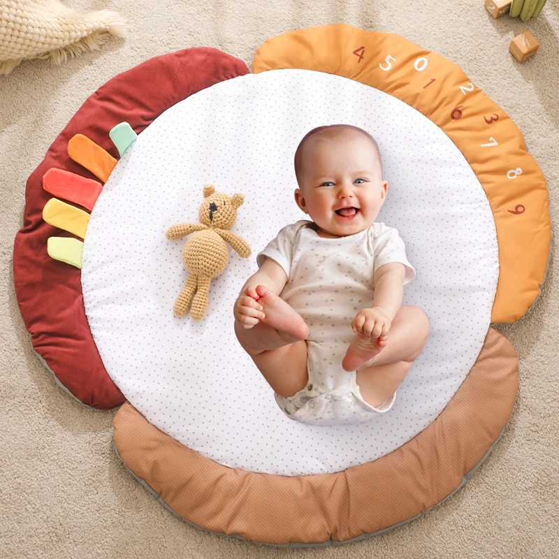 Double-sided Kid Round Soft Cotton Carpet Game Floral Playmat Baby Play Mat Room Decor Portable Cleaning Child Crawling Mat Gift