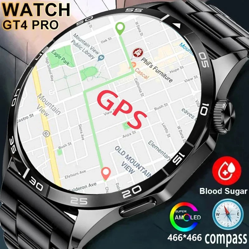 For Android 2023 New GPS Watch GT4 Smart Watch Men 466 * 466 HD Screen Bluetooth call NFC IP68 Waterproof Heart Rate Smart Watch