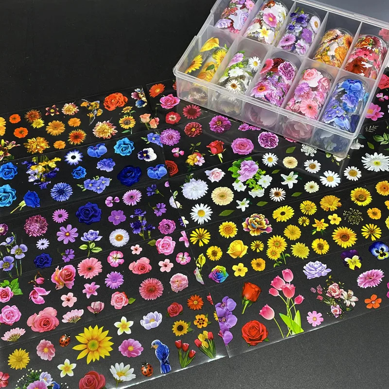 10 Muster neue Metall-Nagelfolien für Transferpapier-Aufkleber, florale Chamäleon-Nägel, Wraps, DIY, Wasser, Marmor, Nagelkunst-Dekorationen – Detail 1