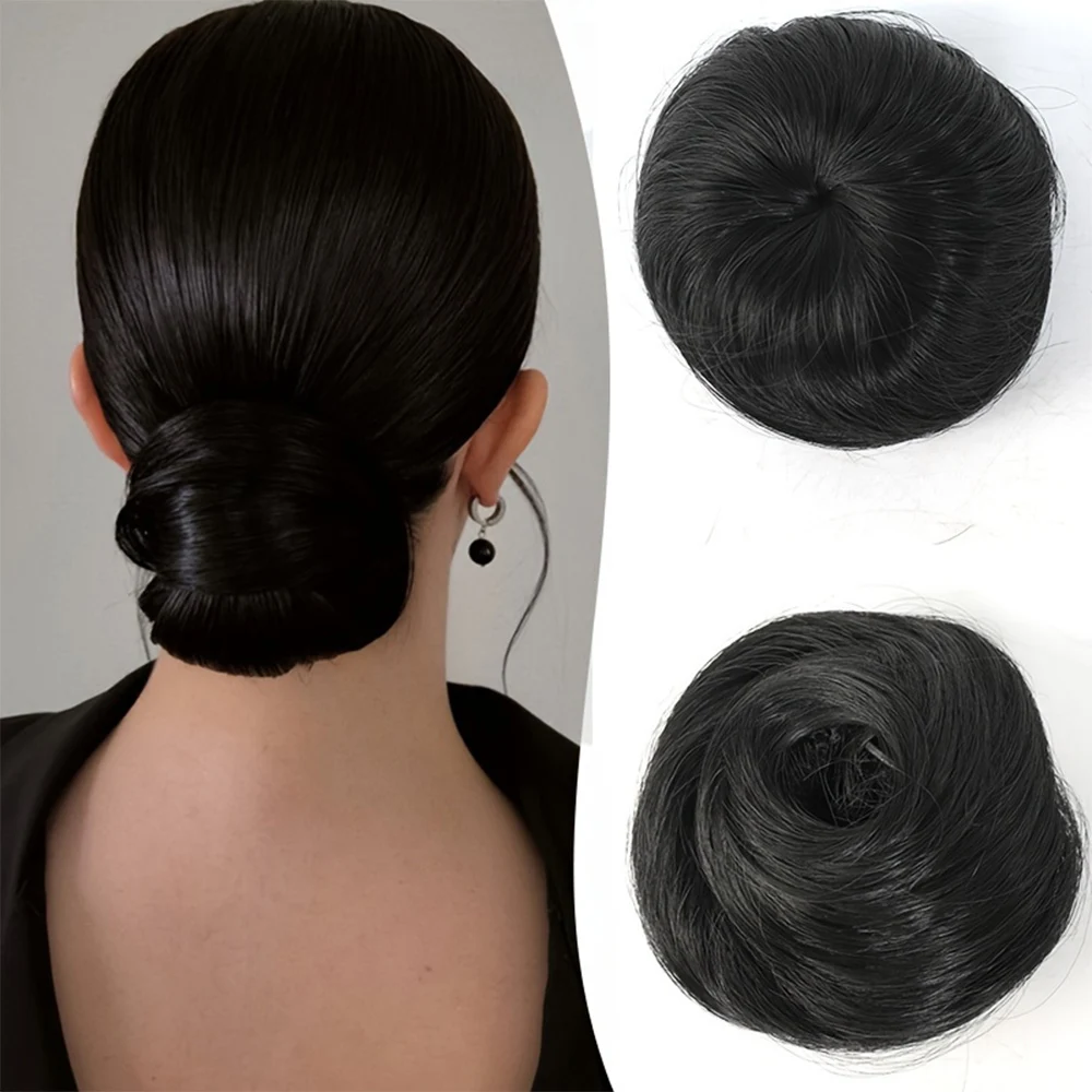 

Синтетический короткий прямой шиньон-пучок на заколке, накладные волосы черно-коричневого цвета для женщин
