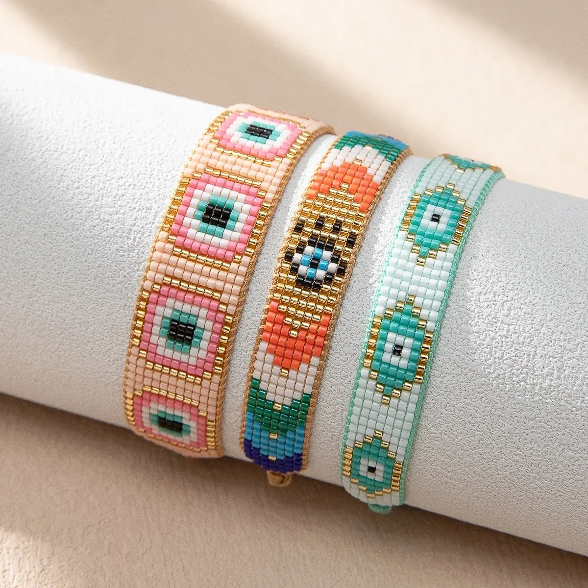 

Beaded bracelet Geometry Hand weaving Bohemia Adjustable Turkish eyes Originality Tidal current Simplicity Rice bead bracelet