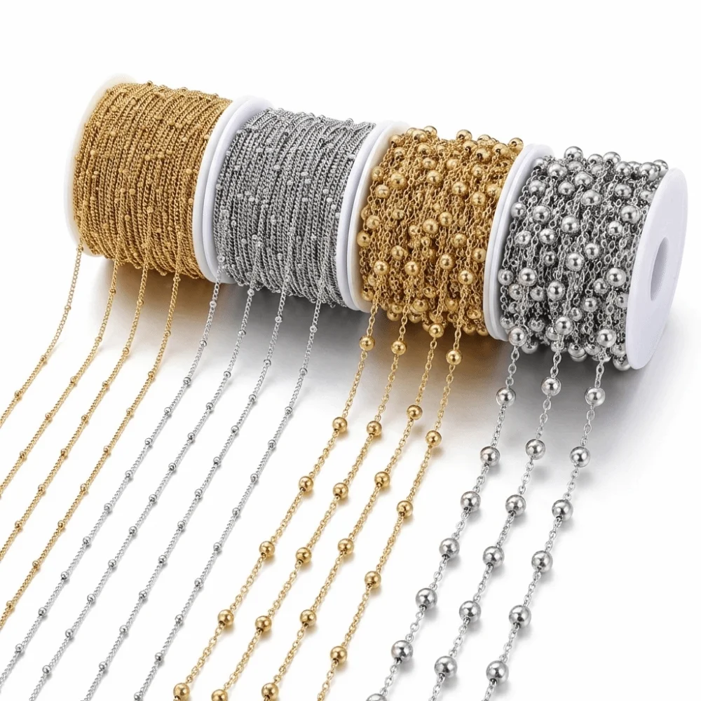 High Quaity 2Meters Side Spiral Link Chain Stainless Steel No Fade Ball Chain Spiral Link Beads Chains Jewelry DIY Making view 5