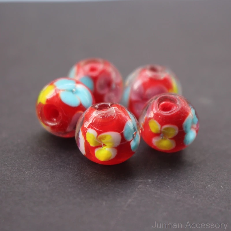 10Pcs 12mm Handmade Glass lampwork beads 3 mix Flower Beads multi- Color  for jewelry making Wholesale and Retail
