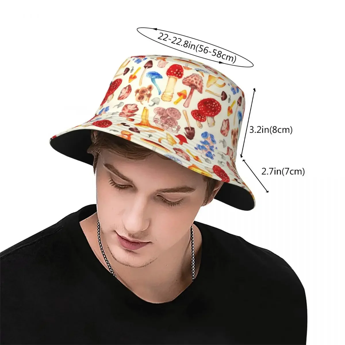 Custom Mushrooms Bucket Hats For Women Men Print Summer Travel Beach Fisherman Cap