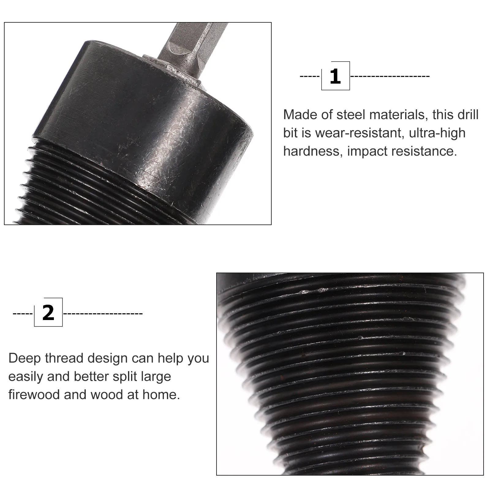 

Firewood Drill Bit Splitter Steel Wood Splitter Cone Unique Design for Tough Oak Hickory Walnut Firewood Drill Bit