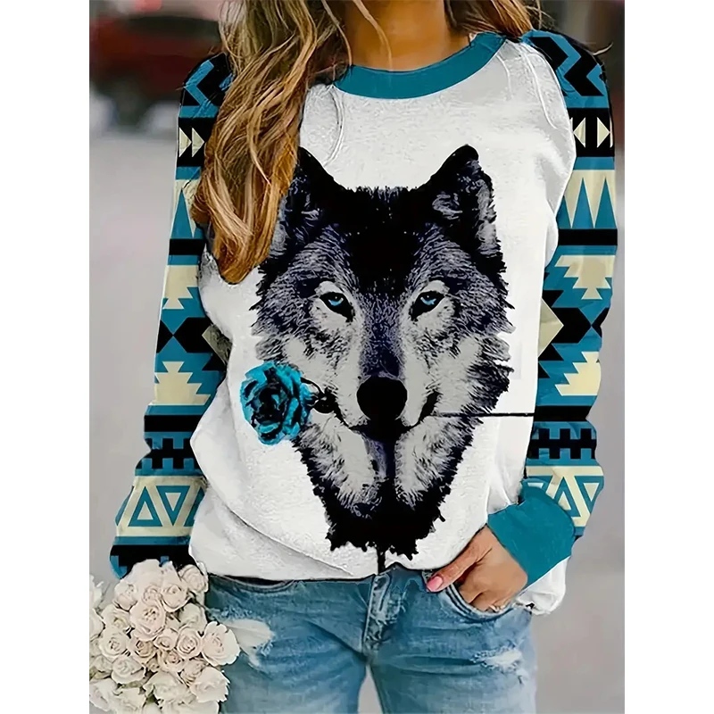 Western Aztec Ethnic Style Indians Sweatshirts Horse 3D Print Retro Hoodies Women Hoodie Oversized Pullovers Woman Tops Clothing