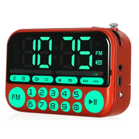 

F-14 Portable Mini FM Radio Stereo Speakers Music Player Dual Band Receiver FM 87.5-108MHz Backlight button Clock