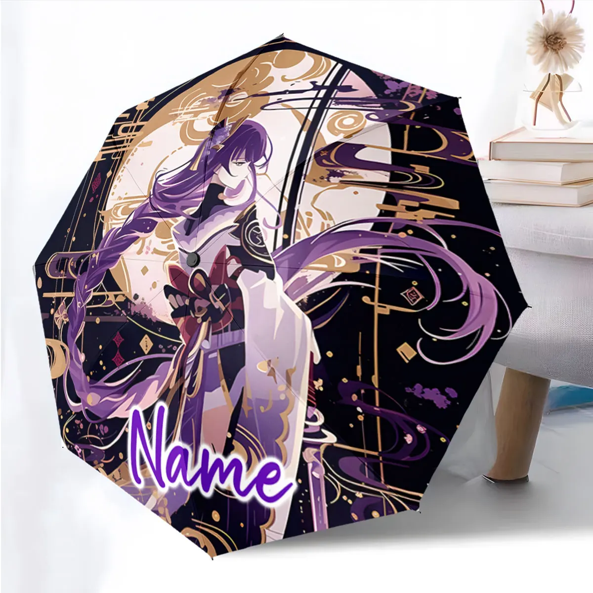Custom Name Umbrella Vibrant Anime Character Umbrella Design Print 8 Iron Ribs Folding Umbrella Auto-Open Fashion Sunshade
