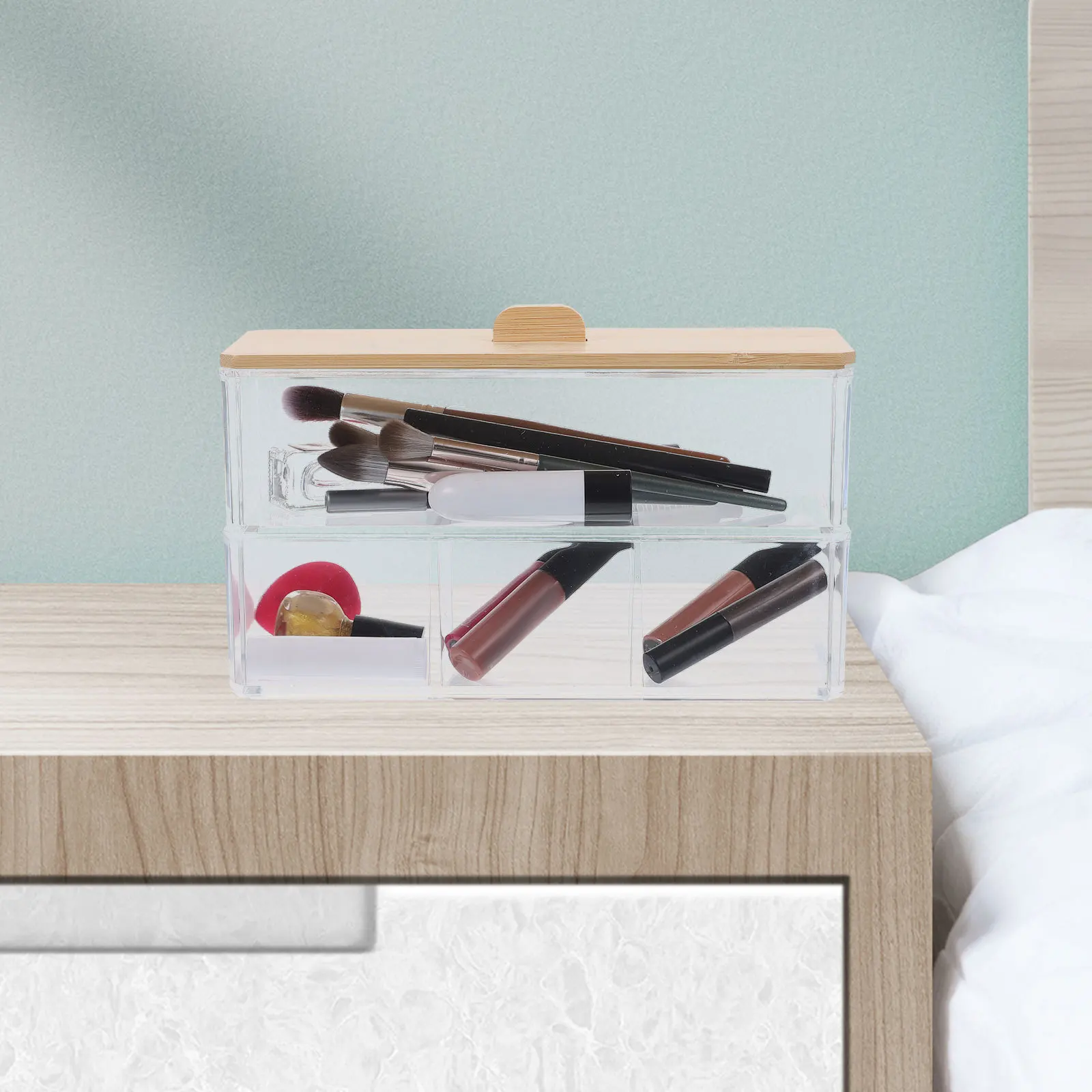 

1 set 1 Set Clear Organizer Box Compartment Acrylic Storage Case For Cotton Swabs Pads Toothpicks Desktop Tidy Holder