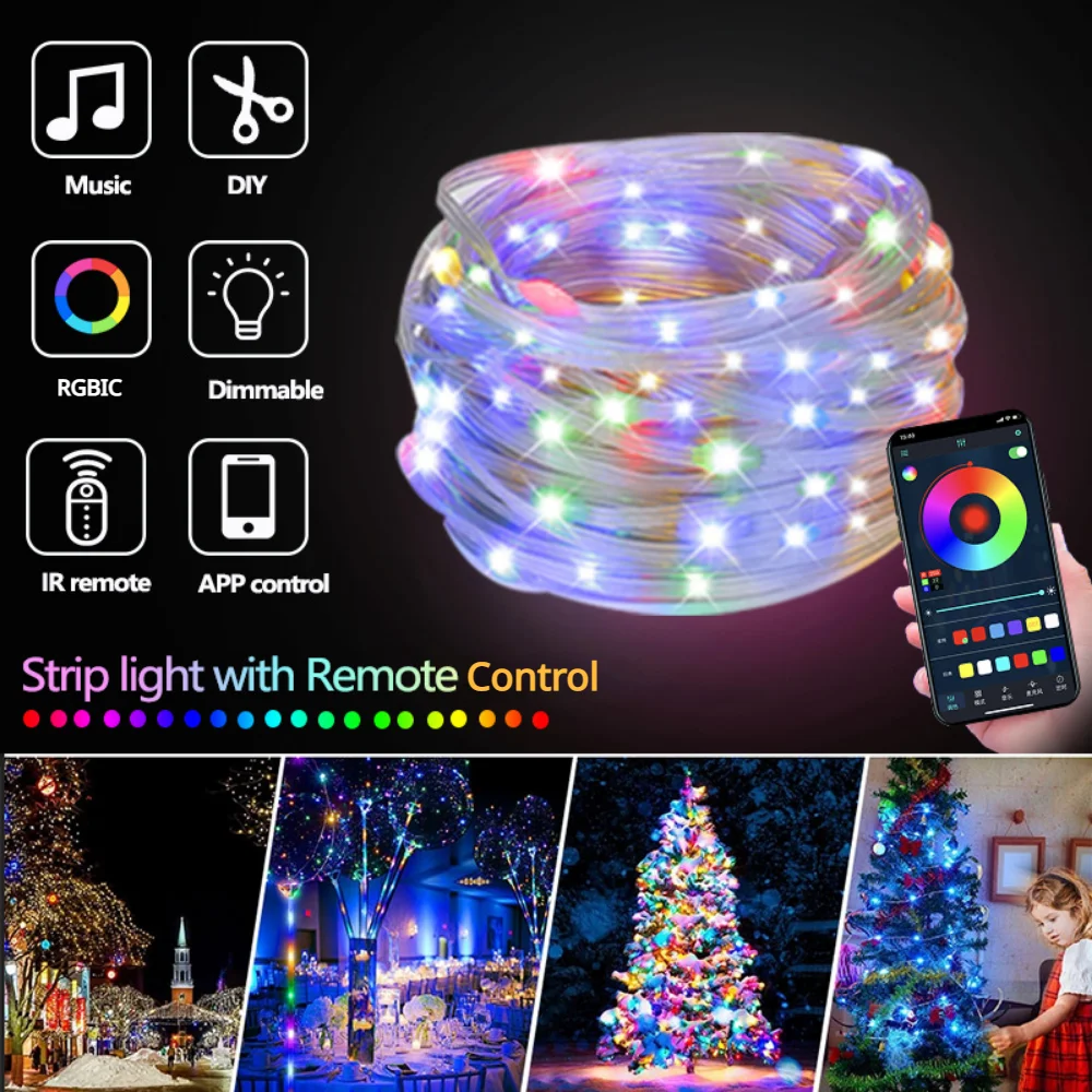 Smart USB Powered LED Fairy Light Christmas 5M 10M 15M 20M Наружное украшение Рождественский праздник Садовая вечеринка Свадебное освещение Строка