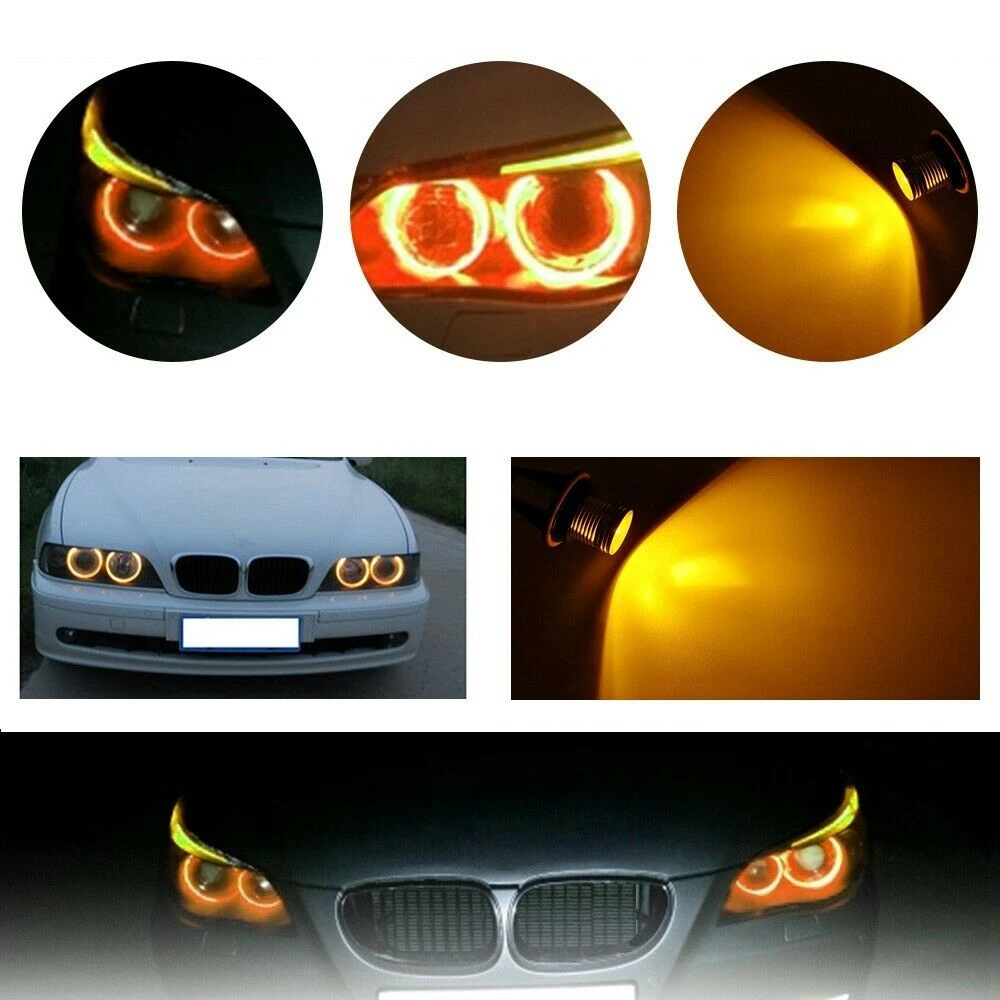 หลอดโคมไฟไฟไฟหน้าฮาโลสำหรับดวงตาสีอำพัน LED 8000K สำหรับ-BMW E39 E53 E60 E63 E64 E66 E87 5 6 7 X3 X5 [แพ็ค2ชิ้น]