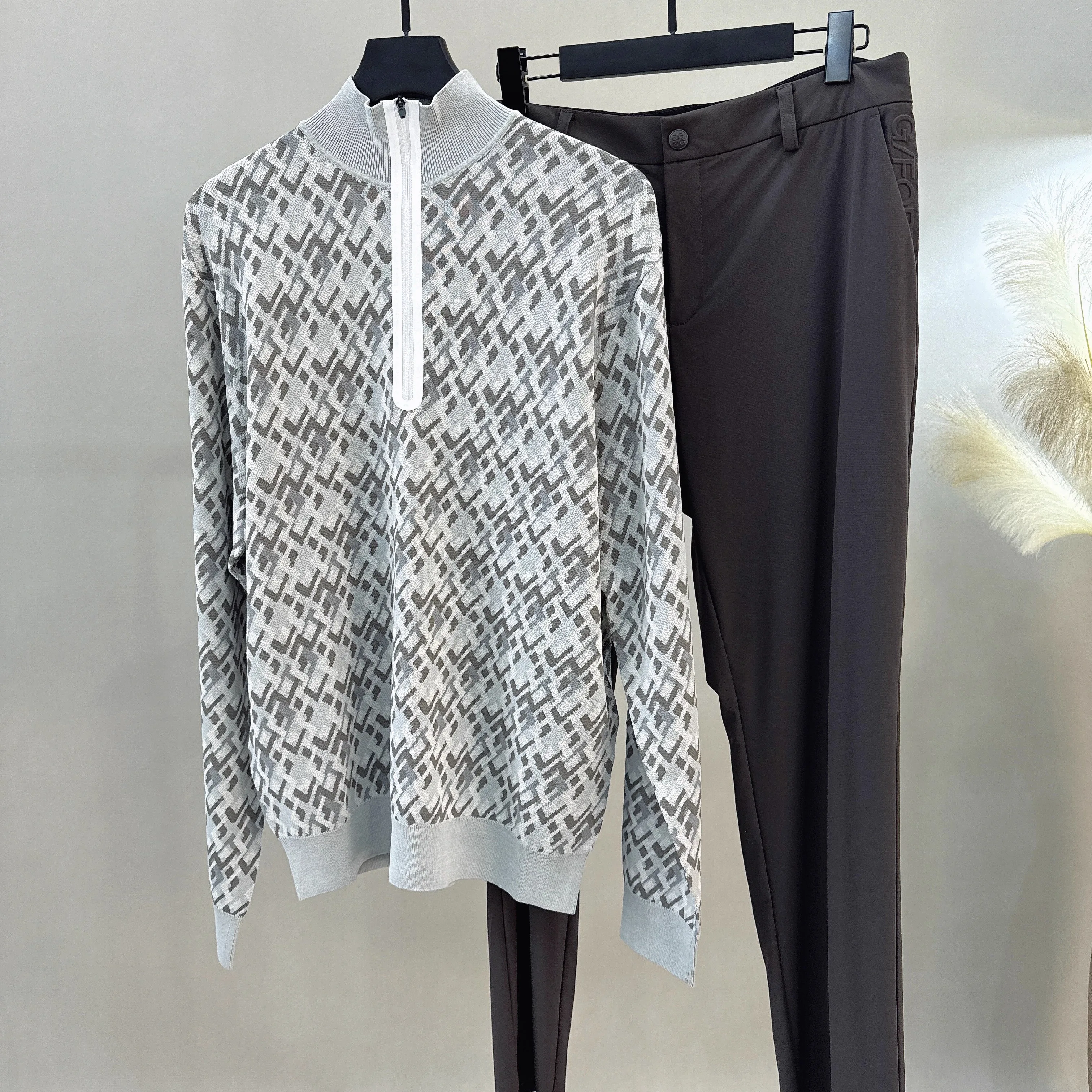 سترة رجالية متماسكة بأكمام طويلة ملابس جولف لخريف/شتاء سترة رياضية أنيقة ومتعددة الاستخدامات للجولف والبيسبول #1