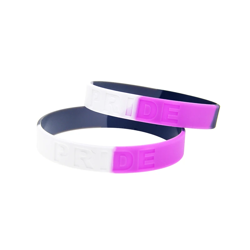 50 Pcs Black Gray White Pink Subsection Color Pride Silicone Bracelet Unisex Rubber Wristband