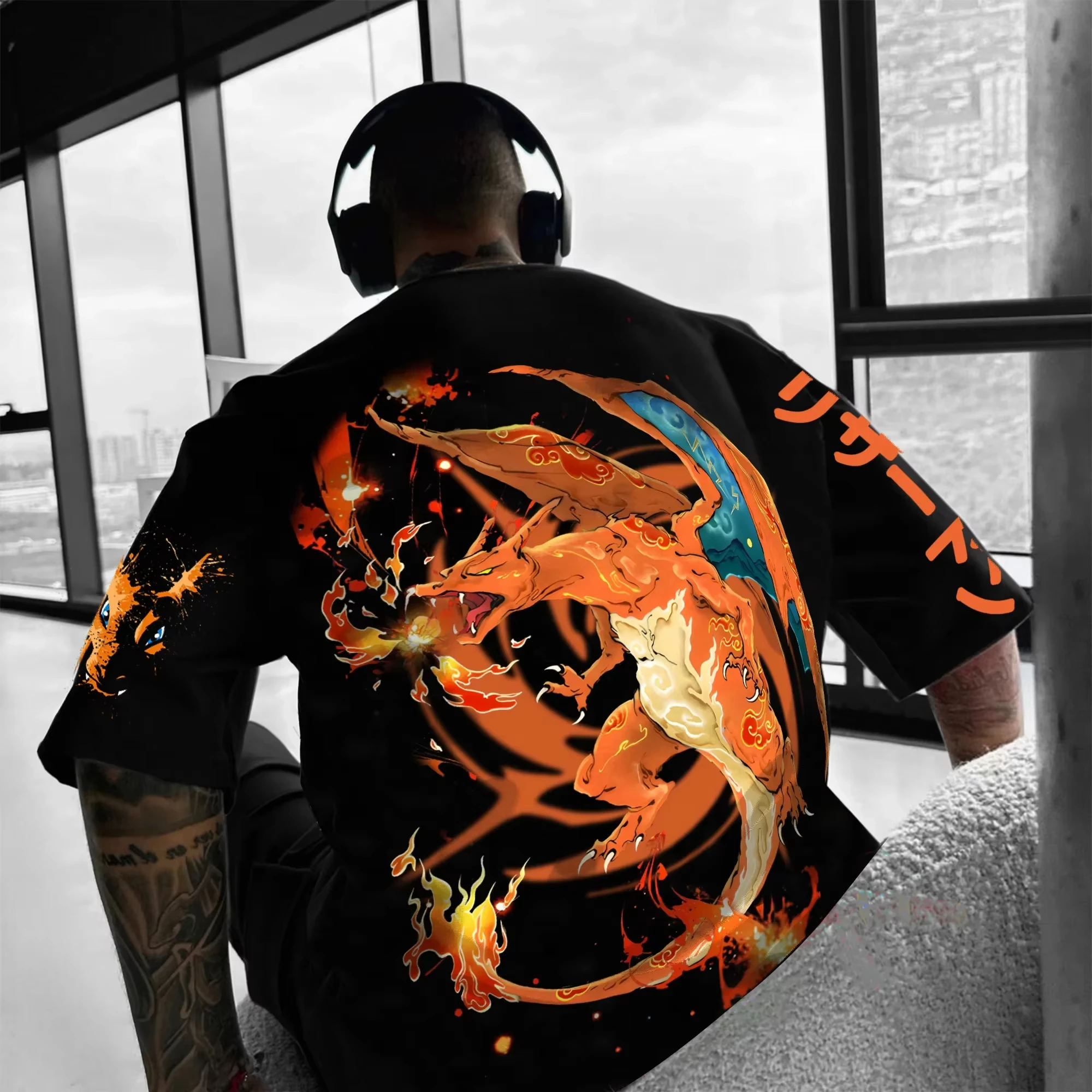 Camiseta periférica de Pokémon Anime 2025 verano hombres y mujeres calle suelta Casual grande niños traje para padres e hijos Top