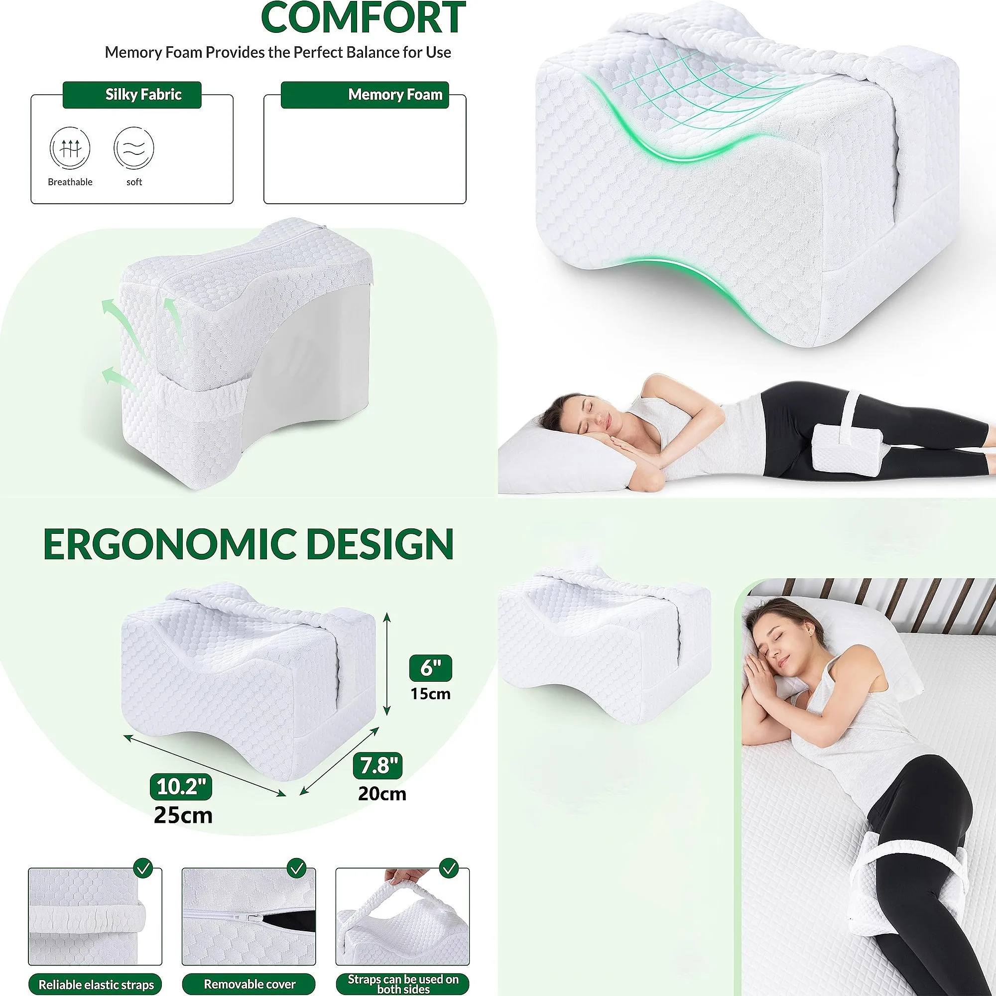 Knee Pillow for Side Sleepers with Straps, Soft Memory Foam Leg & Knee Pillow, memory foam leg pillow for side sleepers
