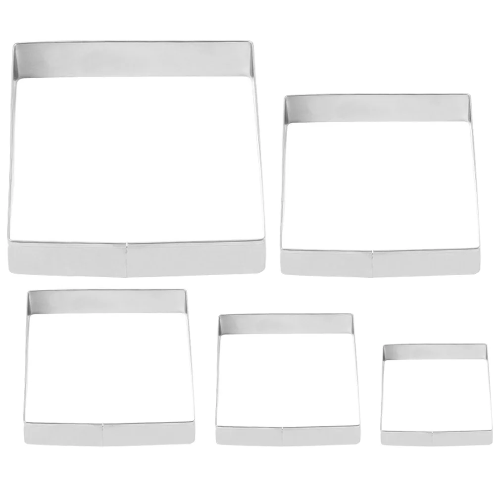 

5pcs Stainless Steel Biscuit Molds Square Cookie Cutters For Baking Reusable Metal Dough Cutters Holiday Party Cake Shop Use