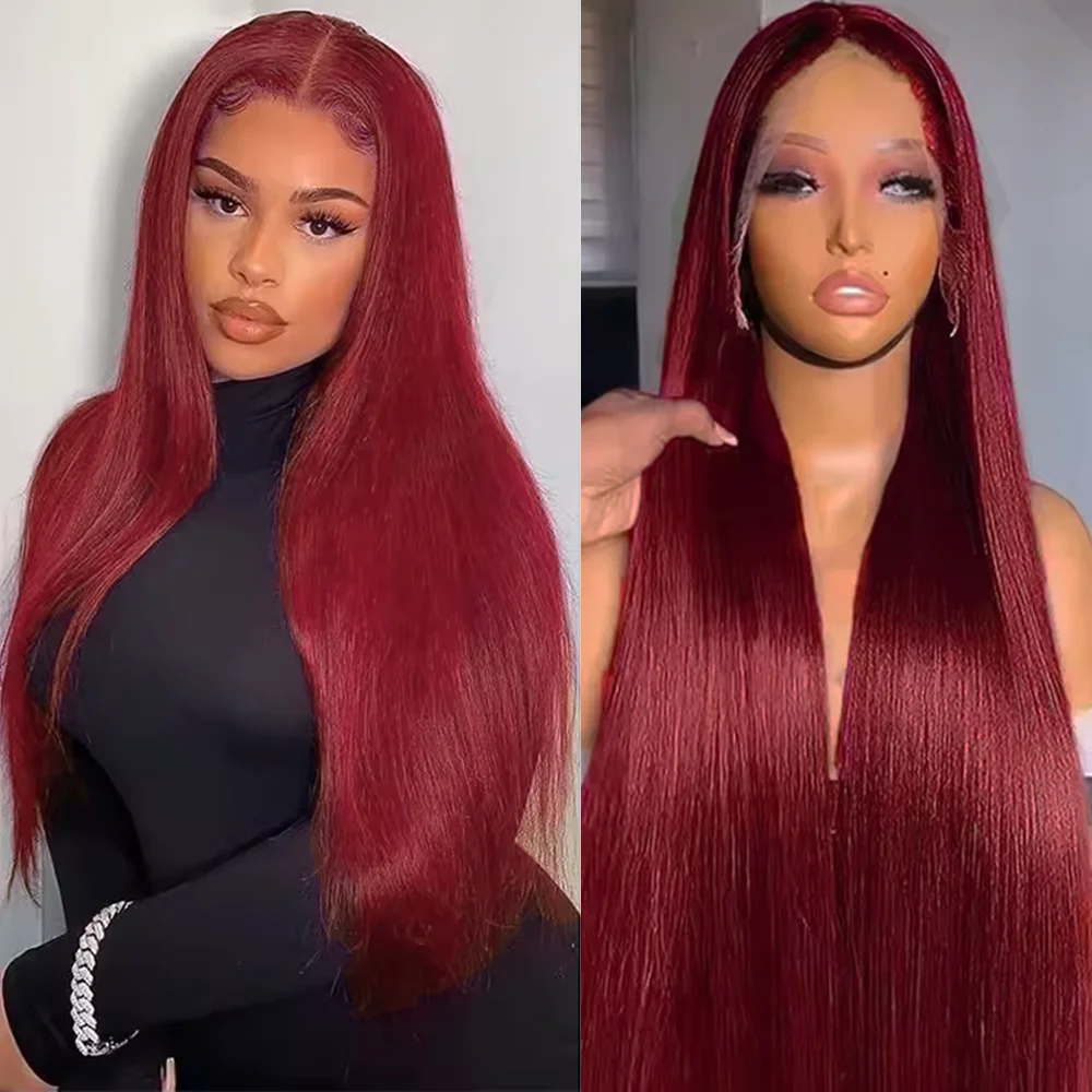 

99j Бордовый 13x4 13x6 Hd Парики из натуральных волос на кружеве Прозрачный цветной парик с объемной волной Красный парик на кружеве для женщин