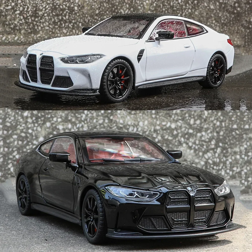 Escala 1/24 m4 modelo de carro brinquedo liga fundida veículo 4 portas abertas corpo metal borracha pneu som luz puxar para trás brinquedos presente para crianças