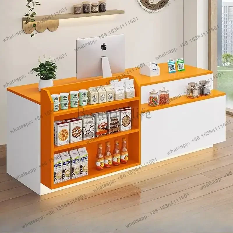 LJY Blue Orange Reception Desks Storage Checkout Corner Solid Wood Reception Desks White Luxury Mostrador Recepcion Office Furni