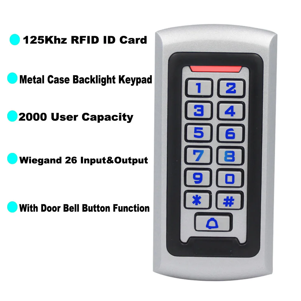 125Khz RFID Keyboard Metal Access Control Keypad Door Opener Electric Lock System Wiegand 26&34 Input Controller&Output Reader