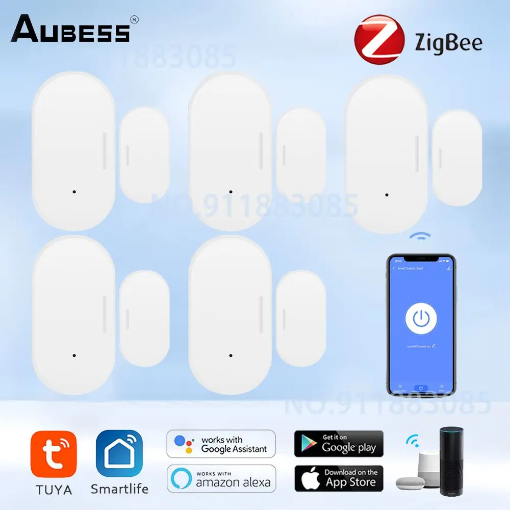 Tuya-ZigBee Sensor de Porta Inteligente, WiFi, Detectores Abertos, Fechados, Sensores de Janela, Alarme, SmartLife, Funciona com Google Home, Alexa