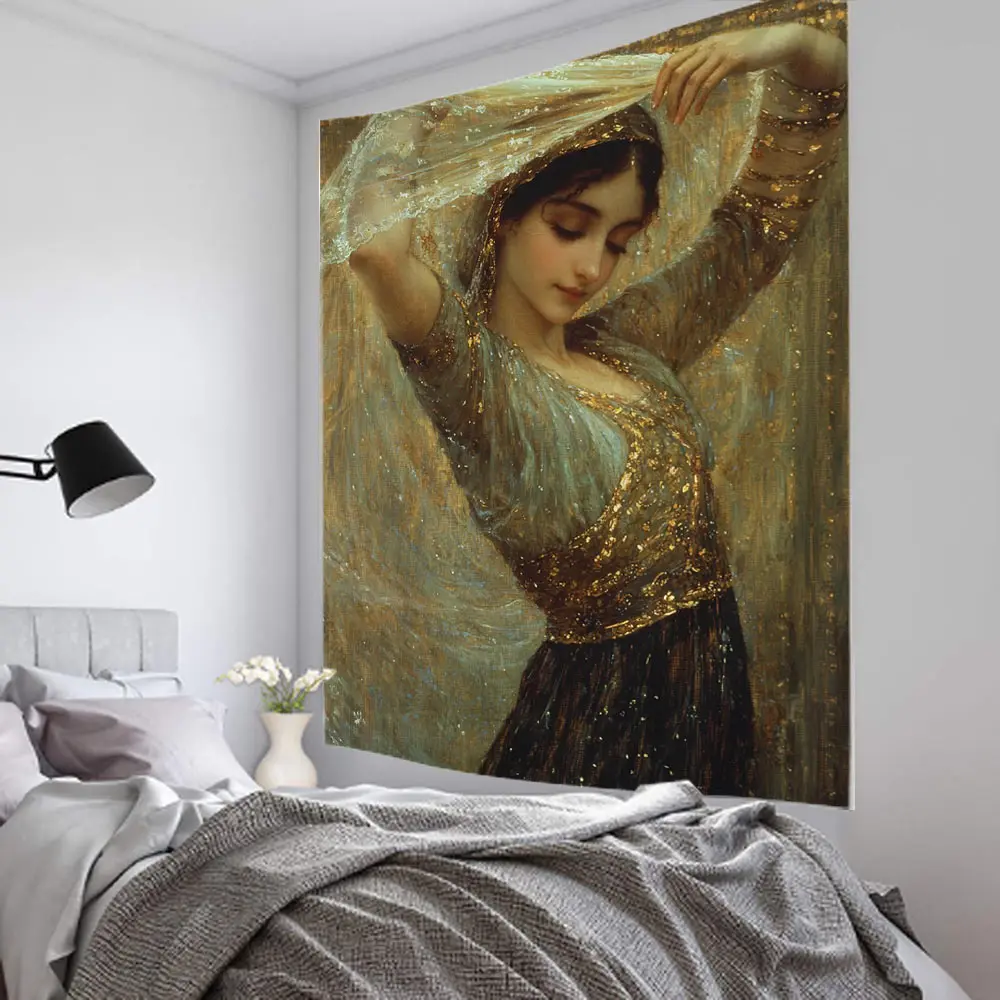 Medieval European Classic Girl Oil Painting Decorative Tapestry Home Bedroom Living Room Background Wall Decorative Tapestry