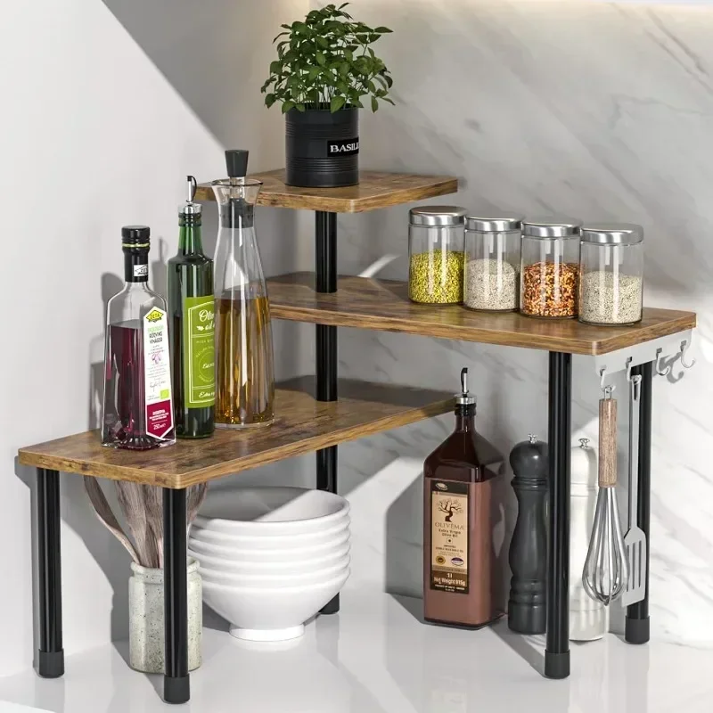 

Corner Countertop Organizer Kitchen Wooden 3-layer Movable Holder Space Saving Three-Dimensional Tabletop Storage Rack