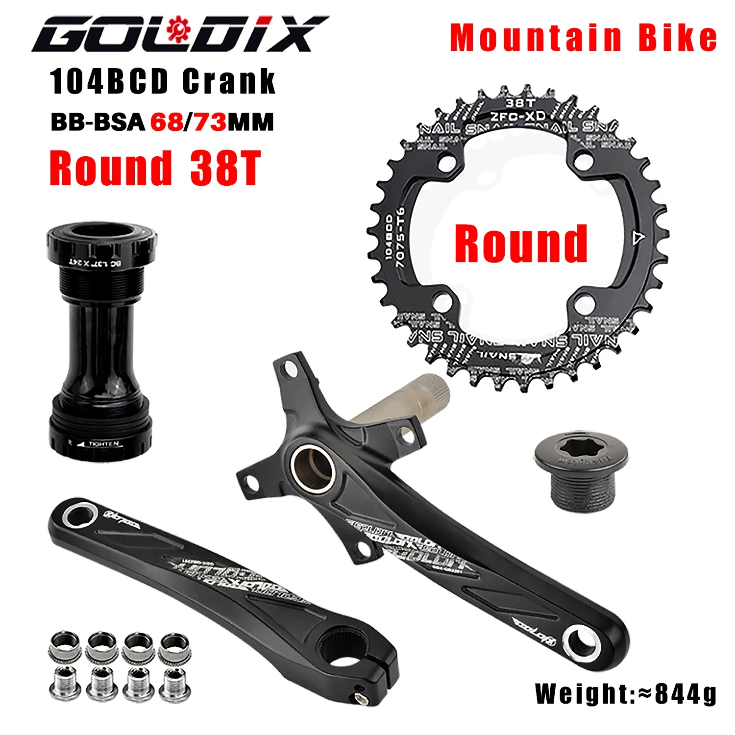 GOLDIX 104BCD Fahrradkurbelgarnitur mit breiten und schmalen Zähnen, 170/175 mm Kurbel, runder/ovaler Kettenblatt, 32 Zähne/34 Zähne/36 Zähne/38 Zähne