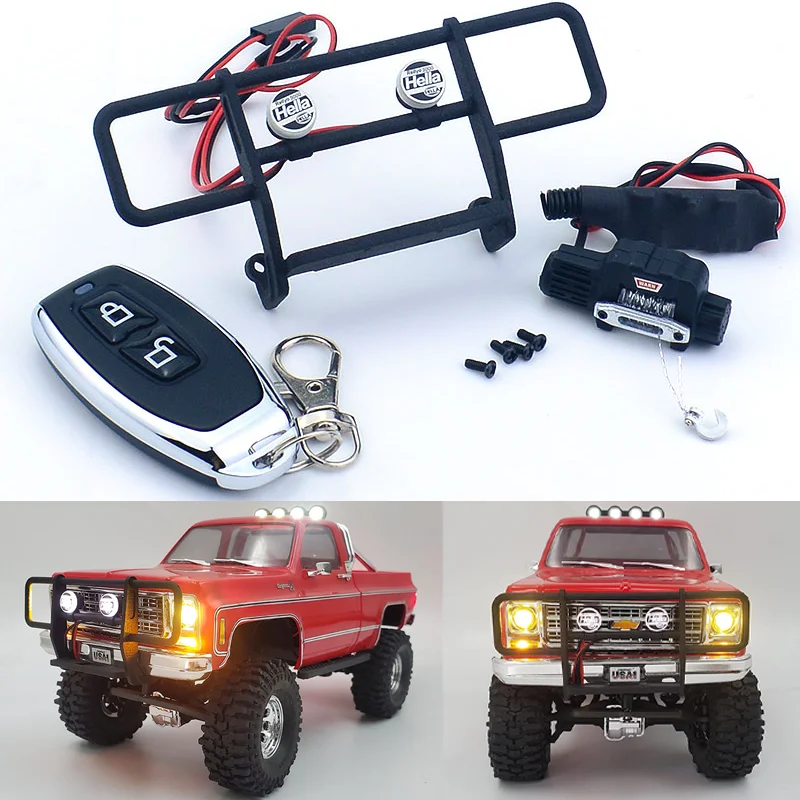 TRX4M Climbing Car Simulated LED Front Bumper with Winch Controller for 1/18 RC Crawler Car Traxxas TRX4-M Chevrolet K10 Upgrade