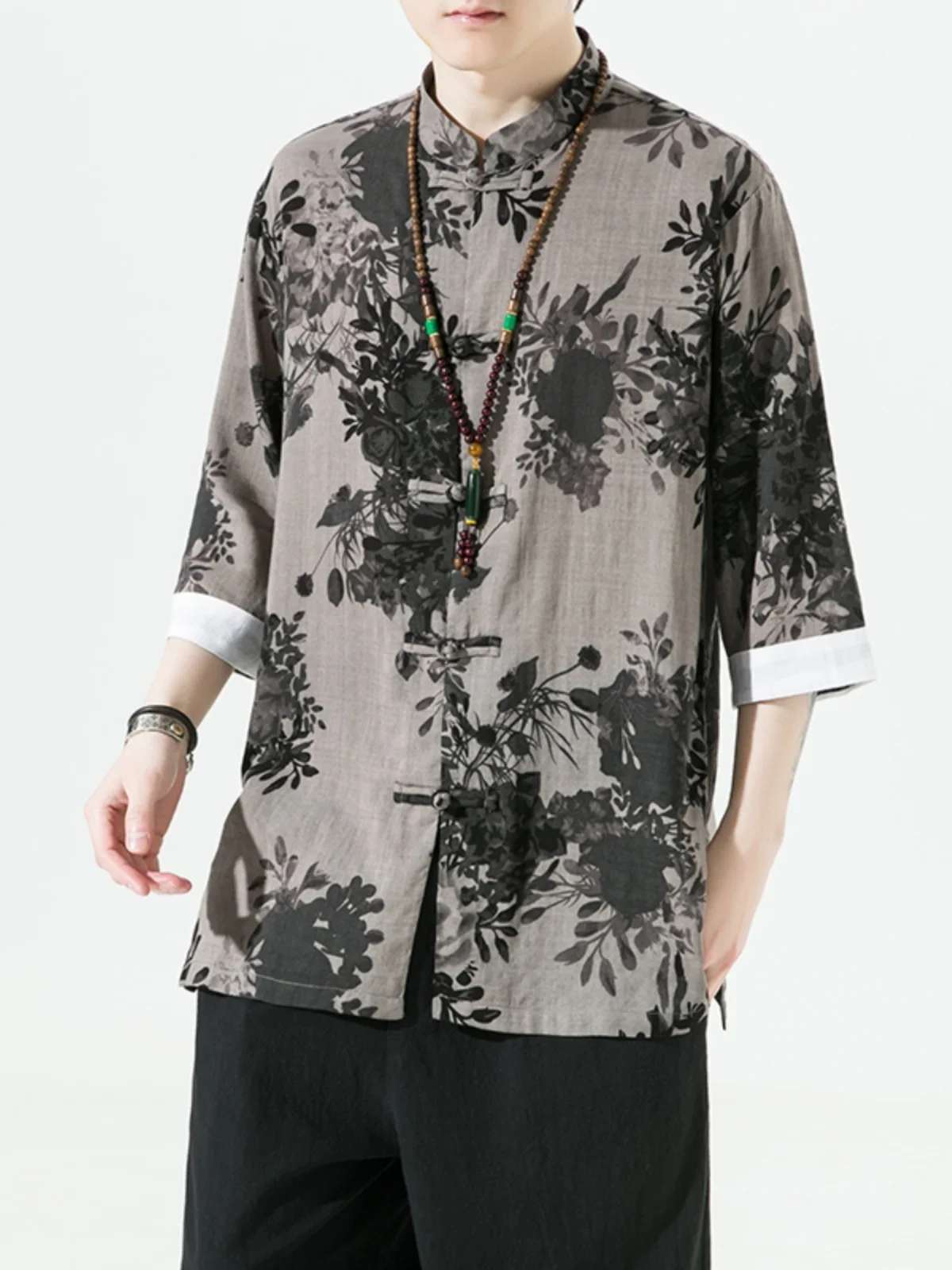 

Linen irt Men's ort Sve Thin Five Sve New Chinese Retro National Sle Cotton Linen Tang Suit Jaet Summer Youth F...