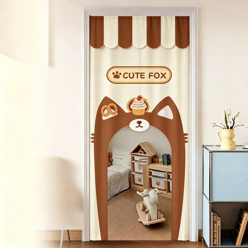 VIKAMA Cat Arched Half Door Curtain Kids Room Bedroom Nursery Cotton Linen Short Curtain Privacy Partition Decor Nursery