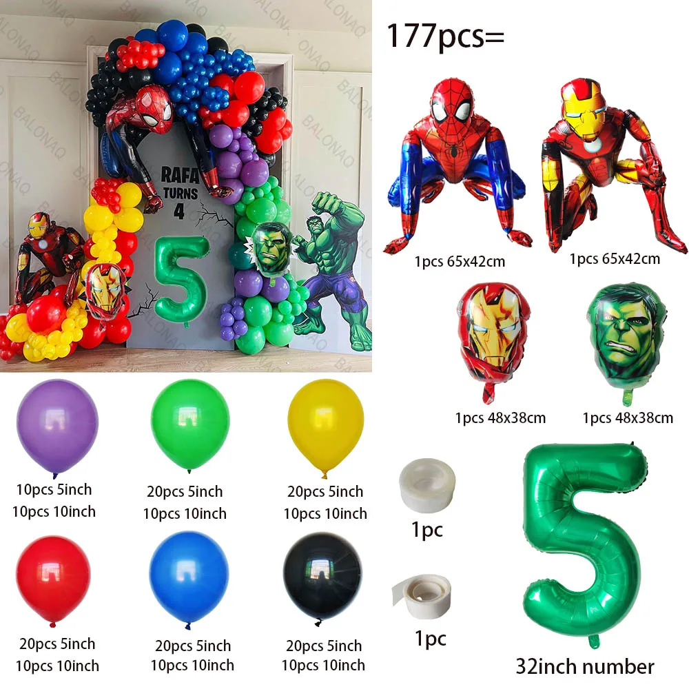 1Set Spiderman Iron Man The Hulk Foil Balloon Set Birthday Number Balloons Birthday Party Decor Supplies Children\'s Gifts