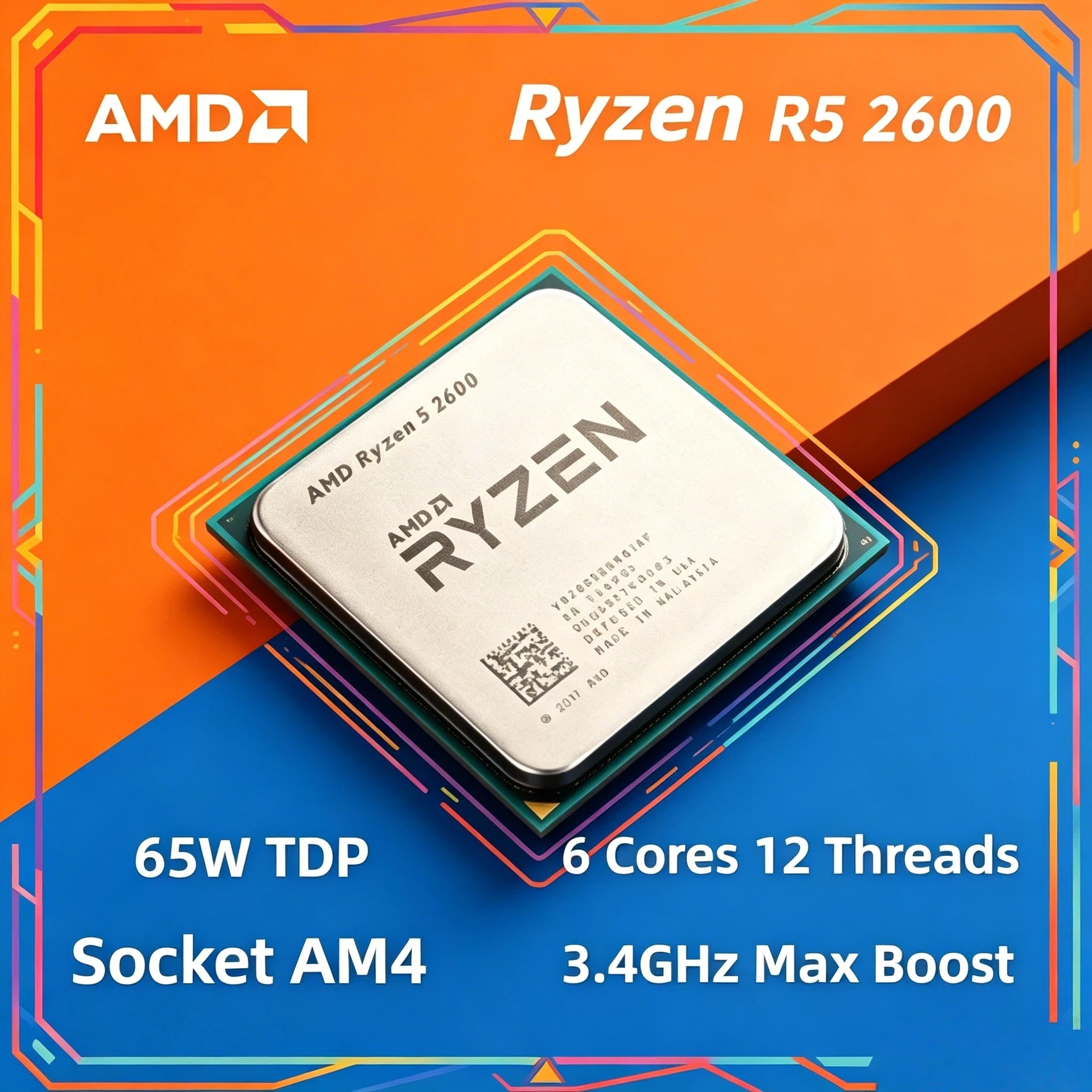 Procesador AMD Ryzen 5 2600 de 3.4GHz, 6 Núcleos, 12 Subprocesos, Socket AM4, para Juegos de PC y Oficina, R5 2600 Pro Max 4K