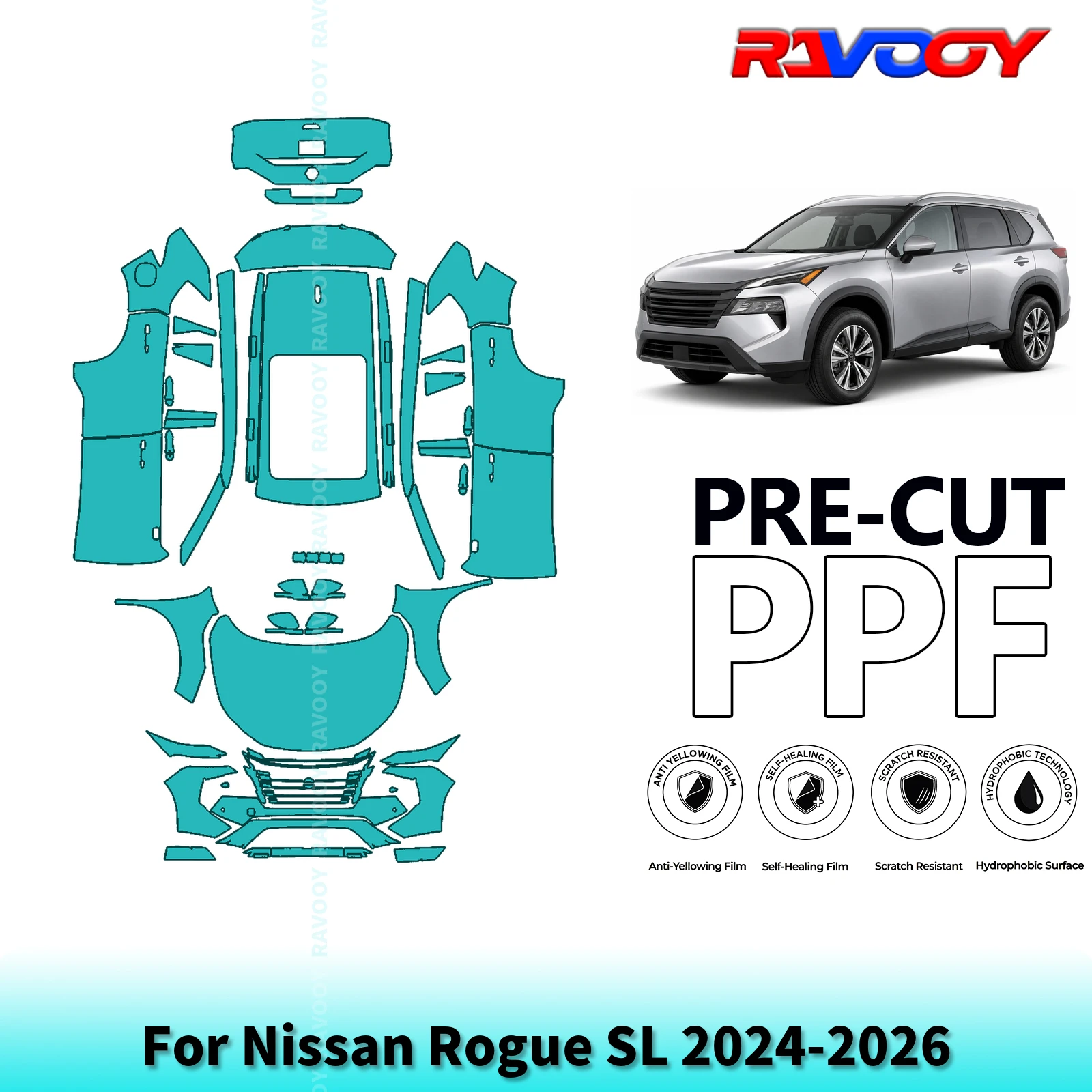 For Nissan Rogue SL 2024-2026 Full Body 8.5Mil Pre-Cut Paint Protection Film PPF Stone Chip Kit Clear/Matte/Black Finish Options