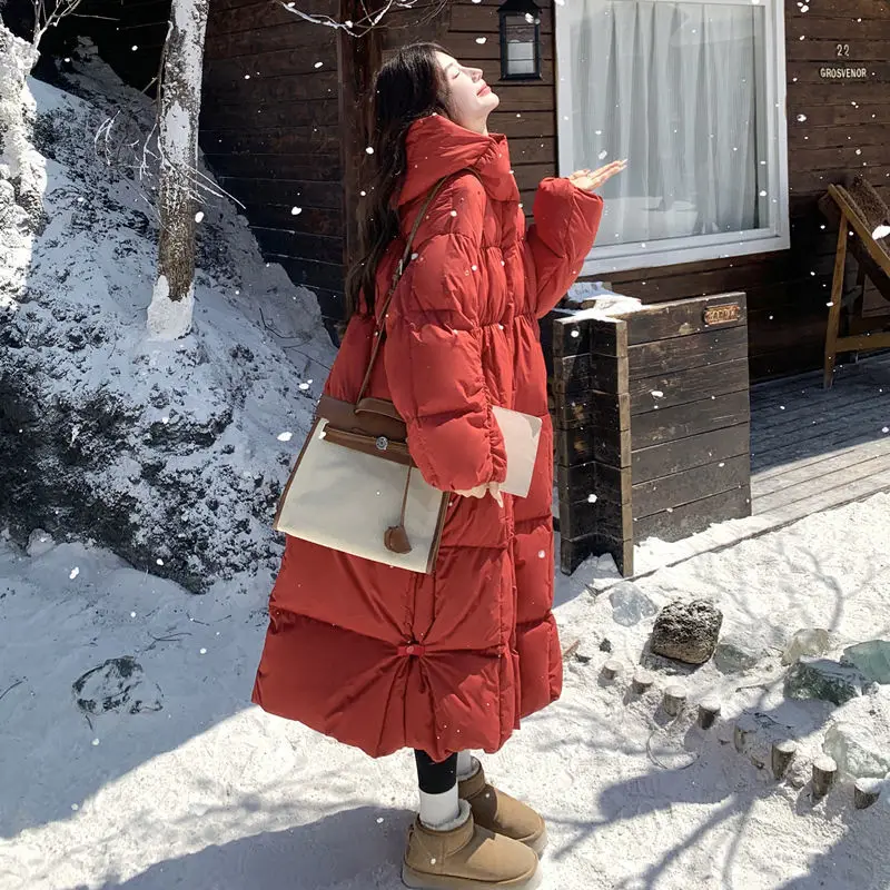 冬用ユーロ新作レディースダウンジャケット通勤用フード付きスプライシングハイストリート暖かいダウンジャケット