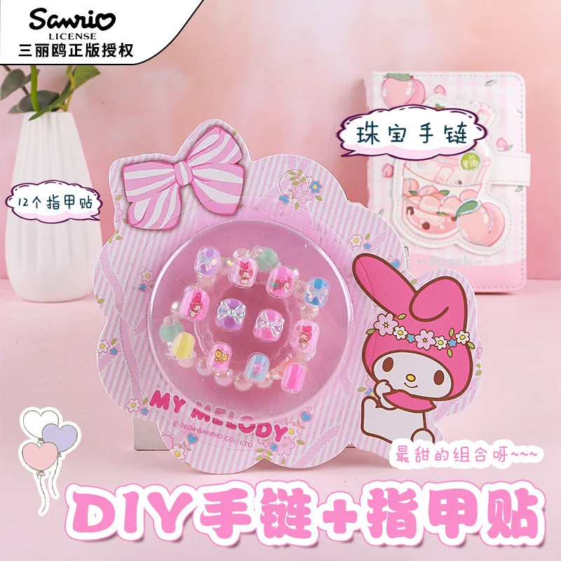 Sanrio Cartoon Melody Environmental Diy Girl Makeup Decoration Children'S Nail Stickers Macaron Color Beaded Bracelet Set